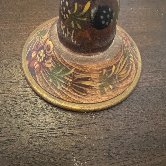 VTG Wooden Candle Stick Holder Hand Painted Floral Signed RH Primitive Folk Art - Picture 12 of 14